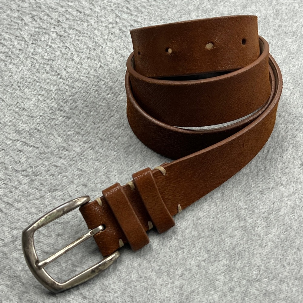 Allen Edmonds Hampton Ave Belt Mens 38 Brown Leather Solid Brass Buckle‎ USA